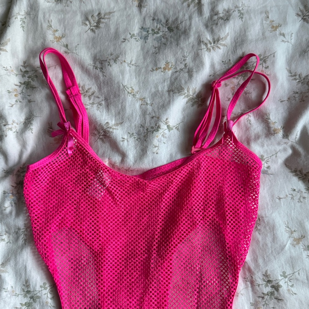 Neon pink net bikini coverup mini dress size small in great condition never worn - Picture 3 of 10